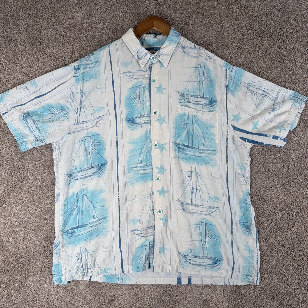 Vtg Jams World Shirt Mens XL Yacht Club AOP 100% Rayon Hawaiian Button Up Beach